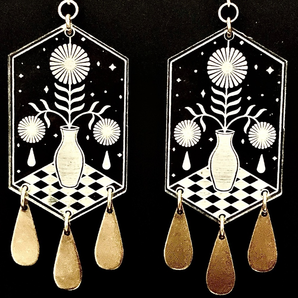 While Odin Sleeps Amphora Vase Hanging Plants Earrings Clear Gold Brass Acrylic